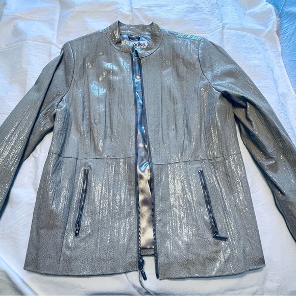 BRADLEY Bayou Tan Leather Jacket Lace Design Back - Picture 3 of 8